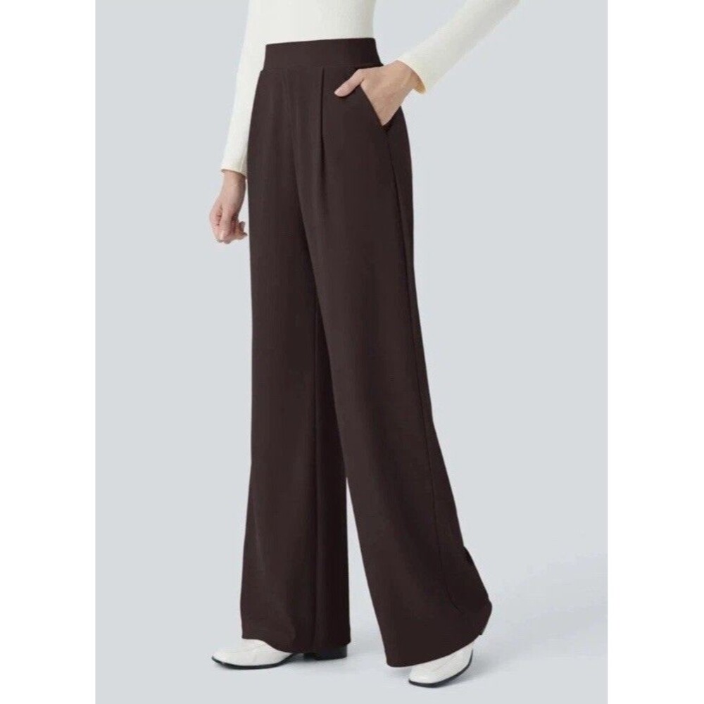 HALARA Flex™ High Rise Sculpt Pocket Wide  Micro Waffle  Pant  Brown  SZ L NWT